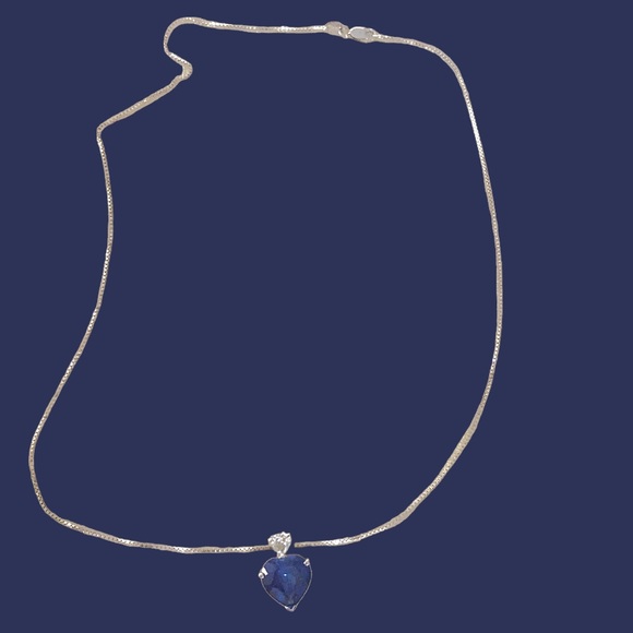 Sterling Silver Sapphire & White Topaz Heart Pendant Necklace. - Picture 3 of 10